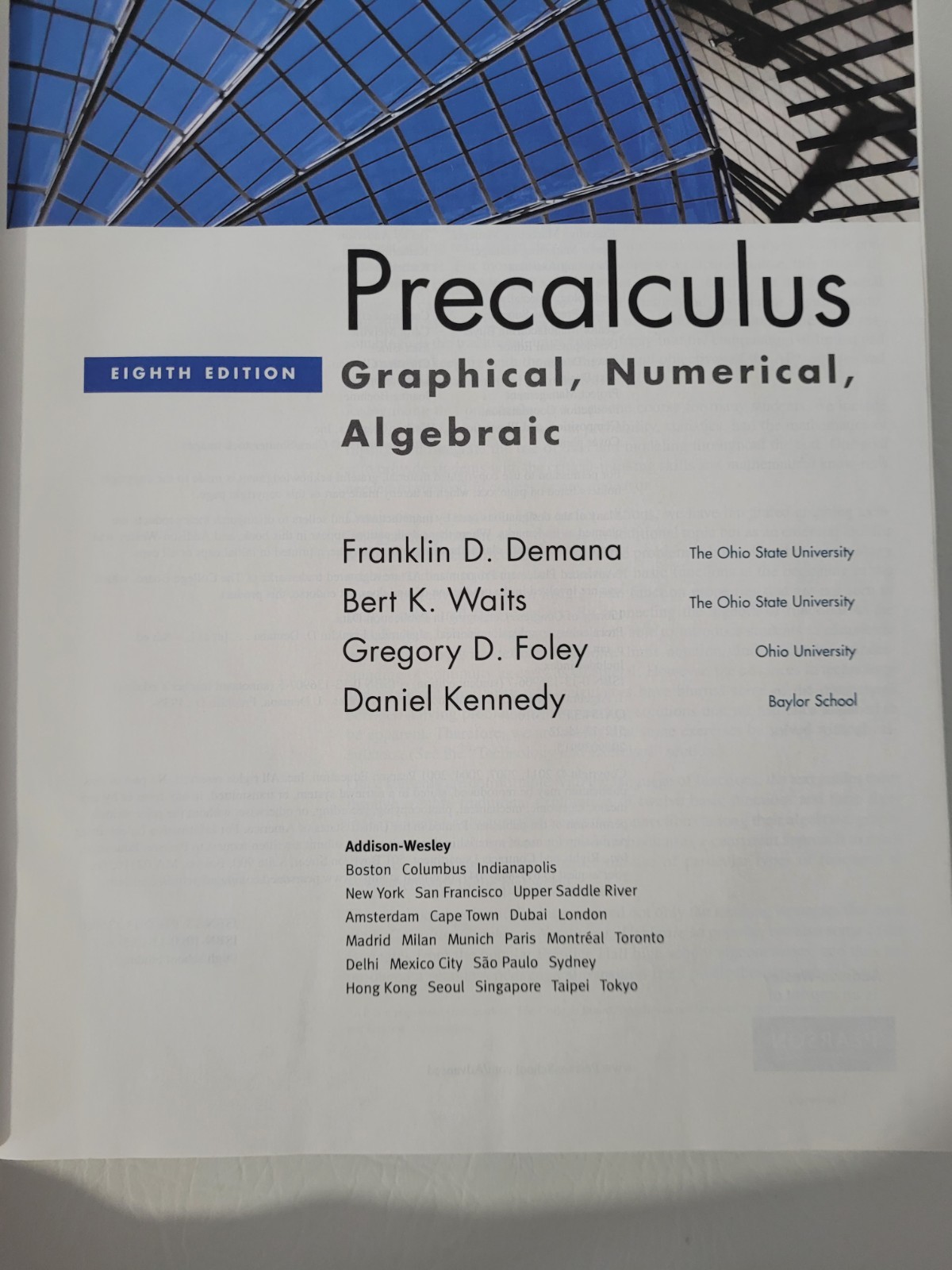 Precalculus Graphical, Numerical, Algebraic Eighth Edition Pearson School