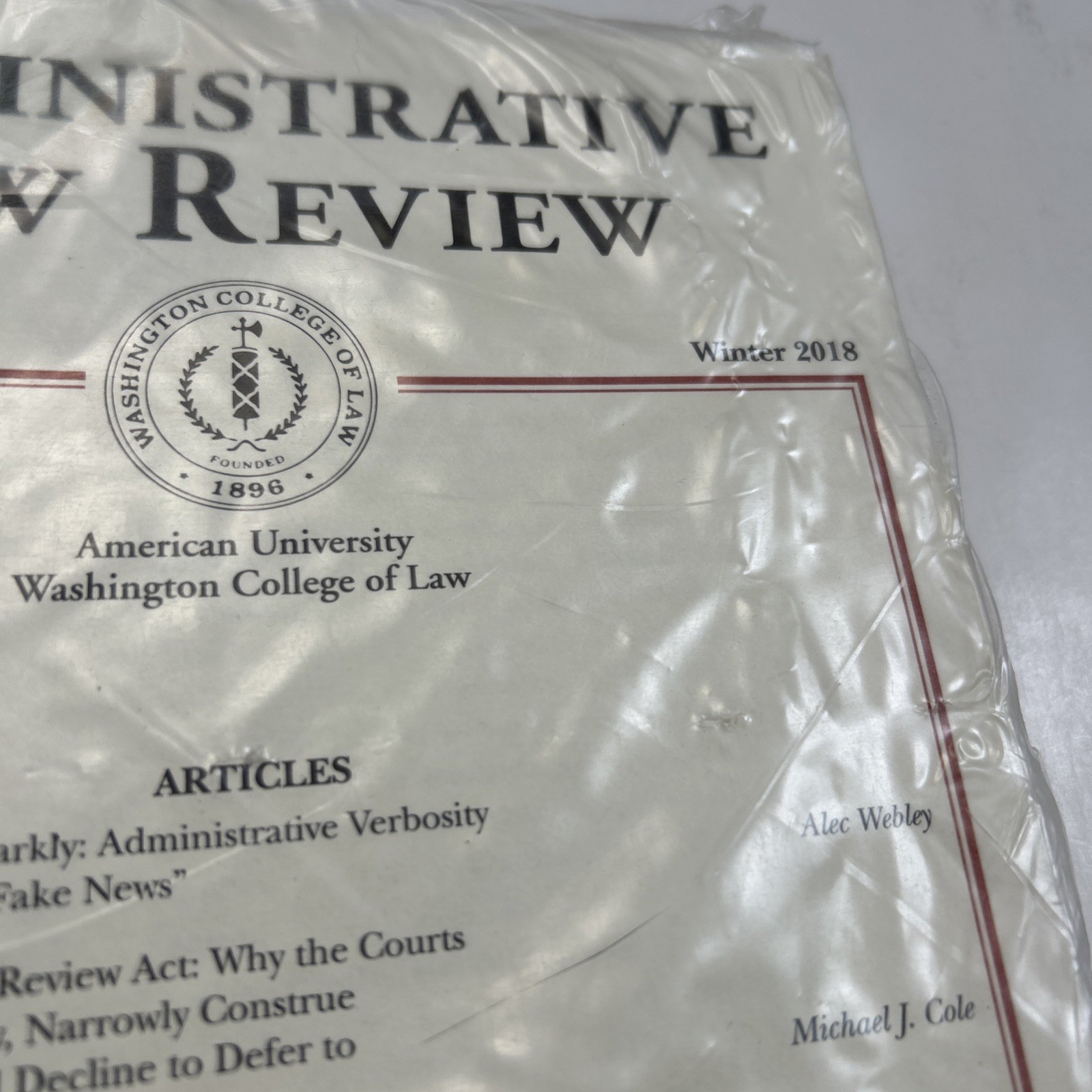 Administrative Law Review Volume 70 No. 1-Winter 2018- Brand New In Plastic