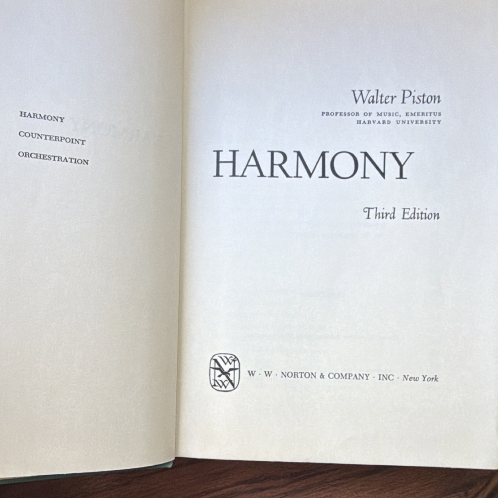 W. W. Norton Harmony 3rd Edition by Walter Piston 1962 Hardcover Music Textbook
