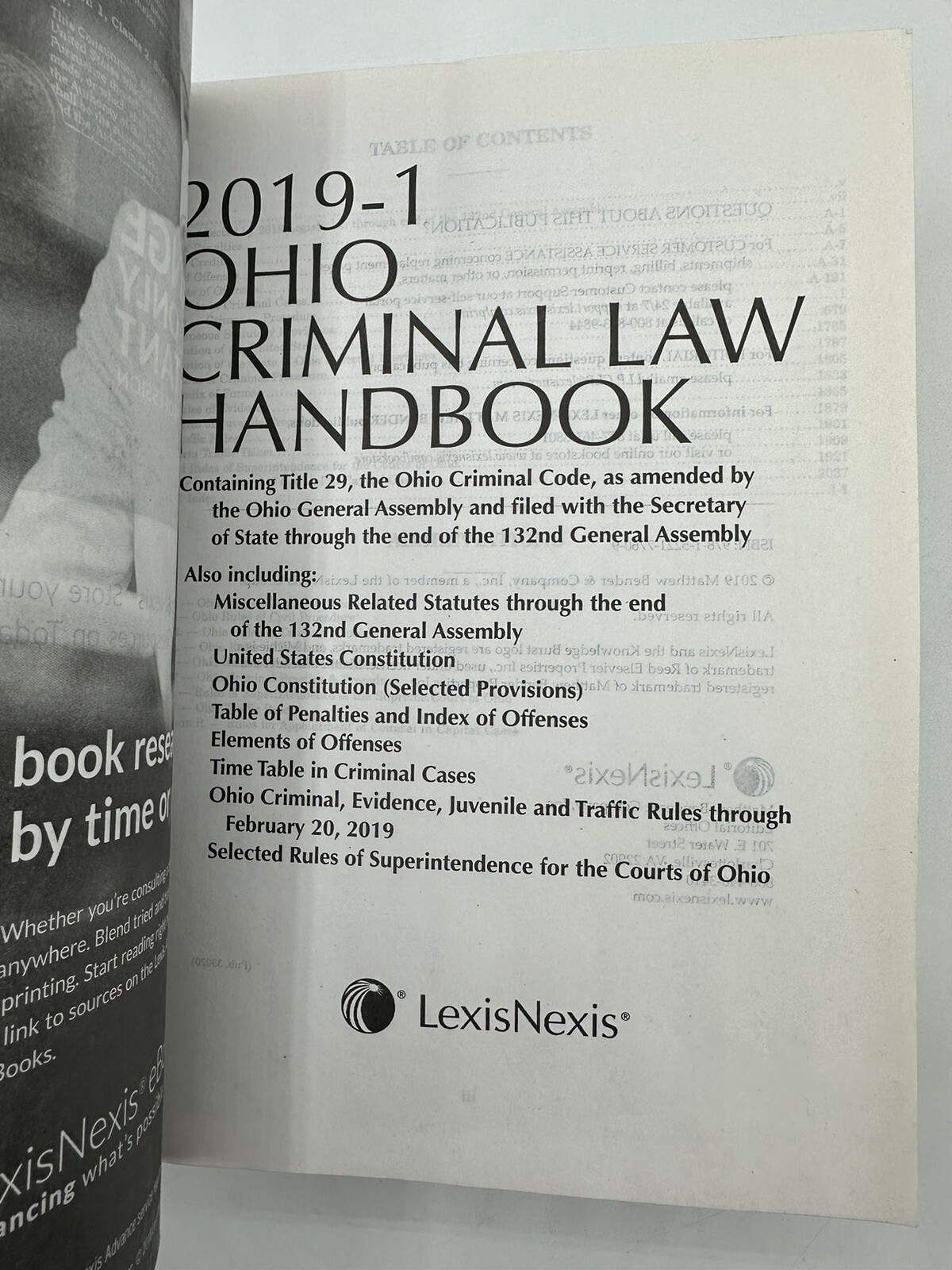 2019-1 Ohio Criminal Law Handbook LexisNexis Rare Paperback