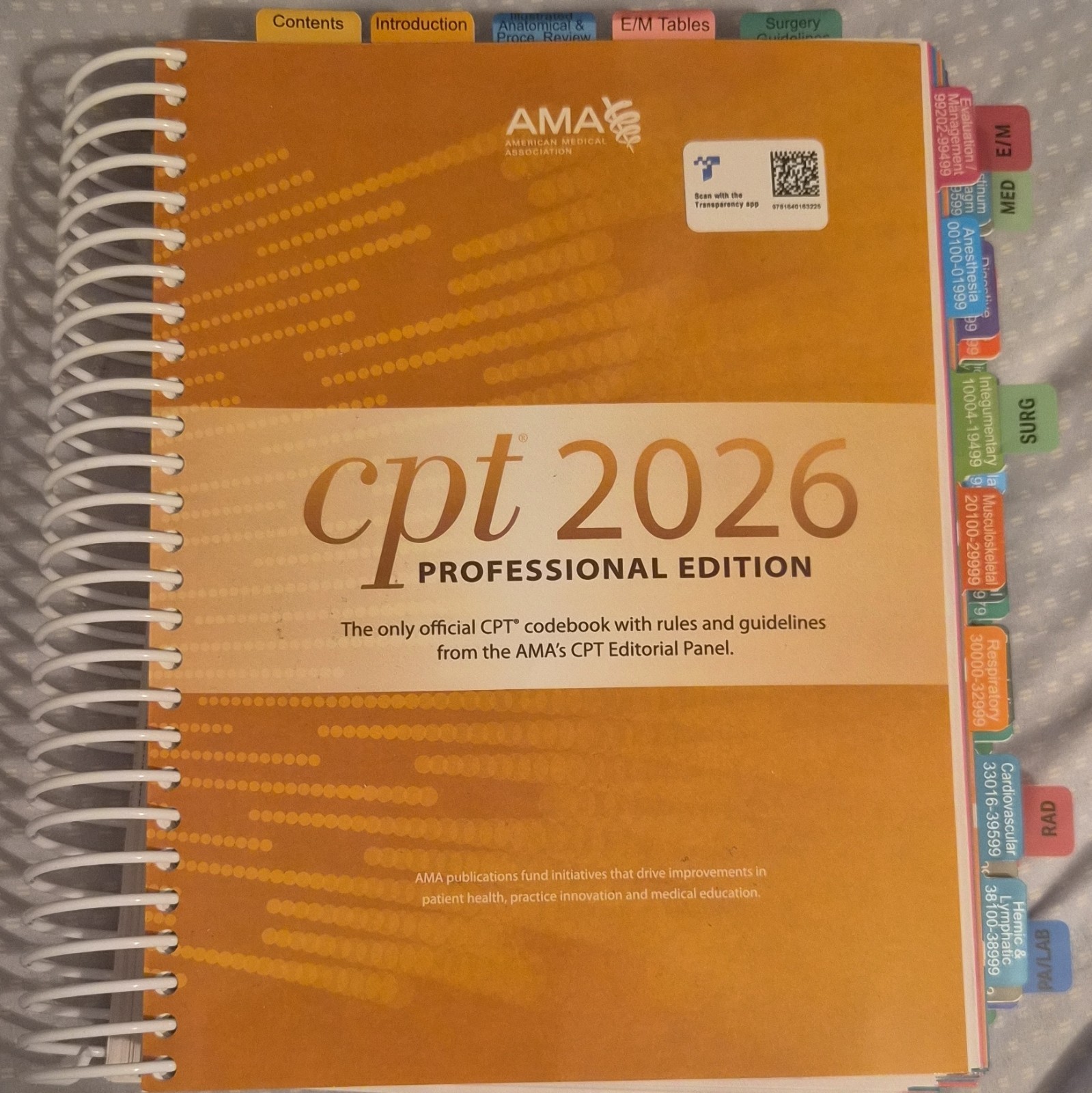 AMA CPT 2026 Professional Edition Spiral Textbook for Medical Coding