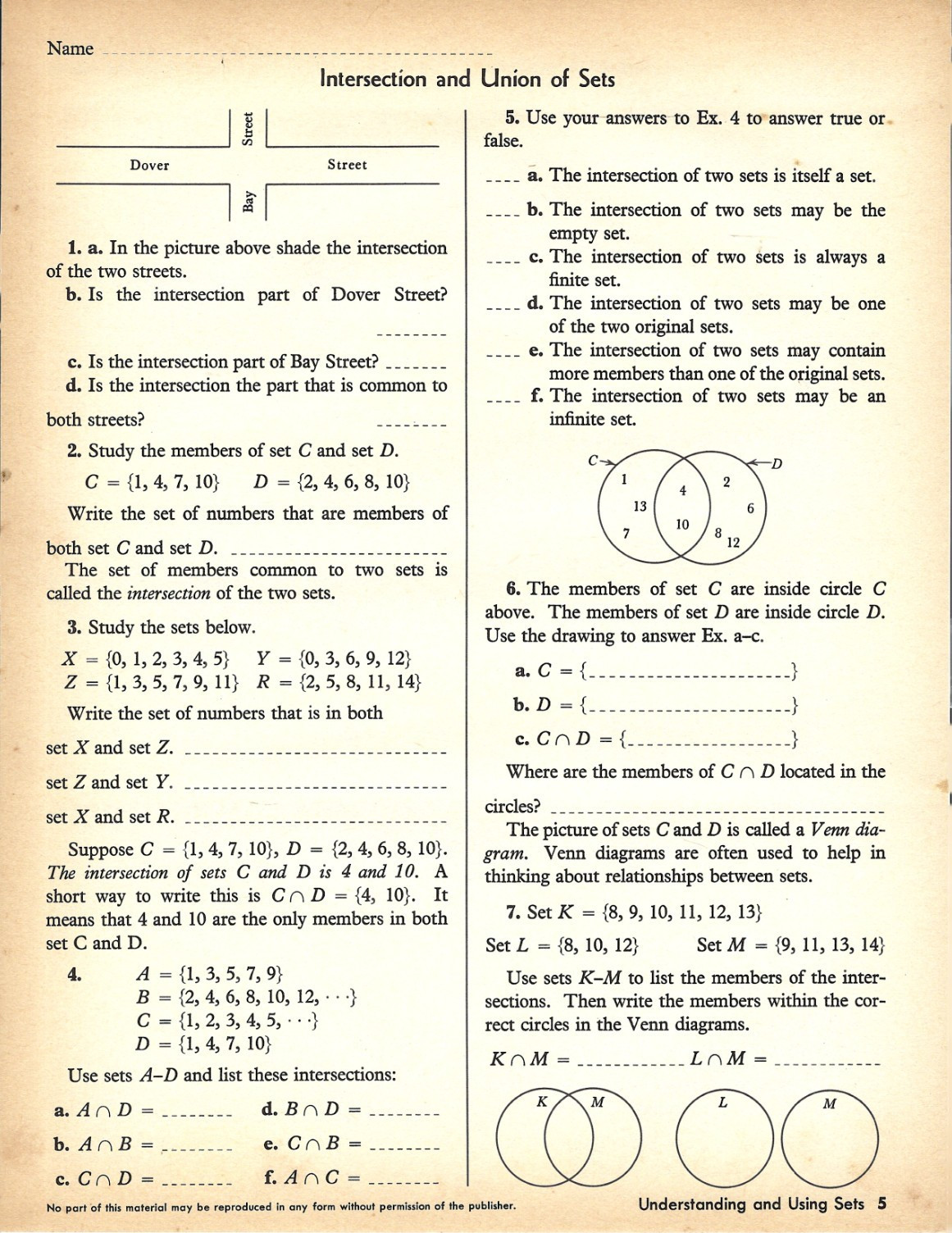 Understanding and Using Sets, Ginn Arithmetic Enrichment Program 1962 John Marks