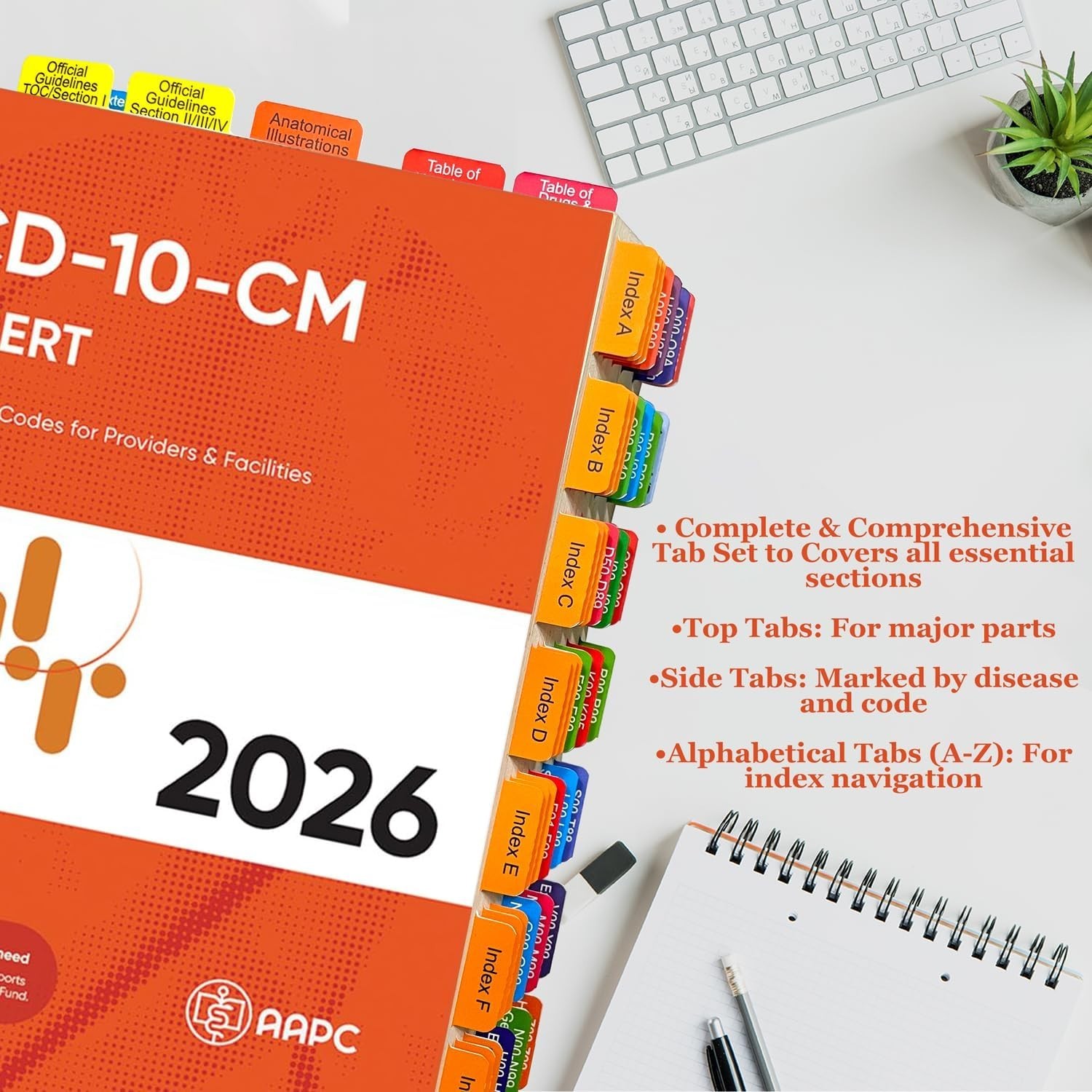 Waterproof Coding Tabs with Alignment Guide for ICD-10-CM Expert 2026 Guide