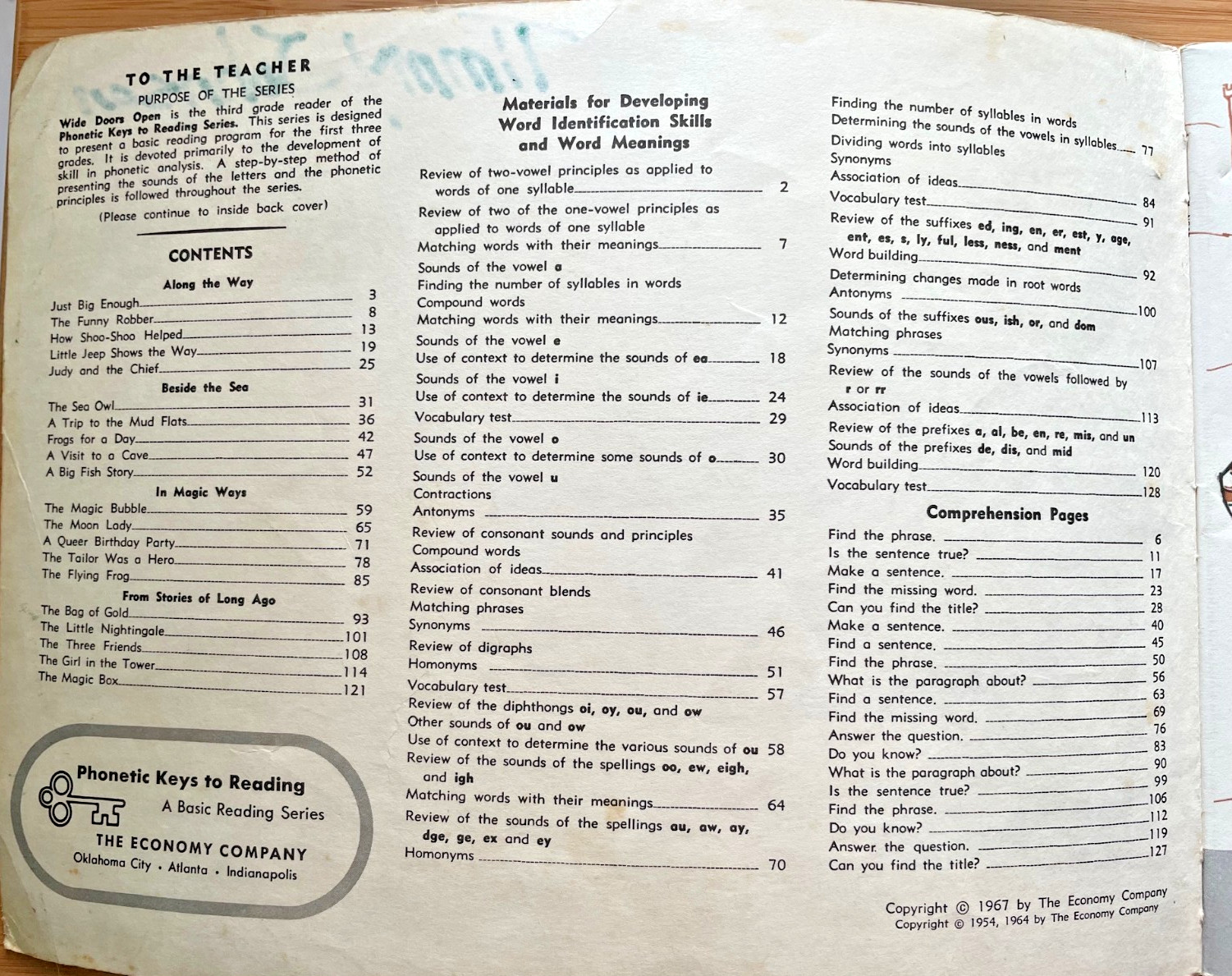 1967 Wide Doors Open Third Grade Reader Phonetic Keys School Book VTG