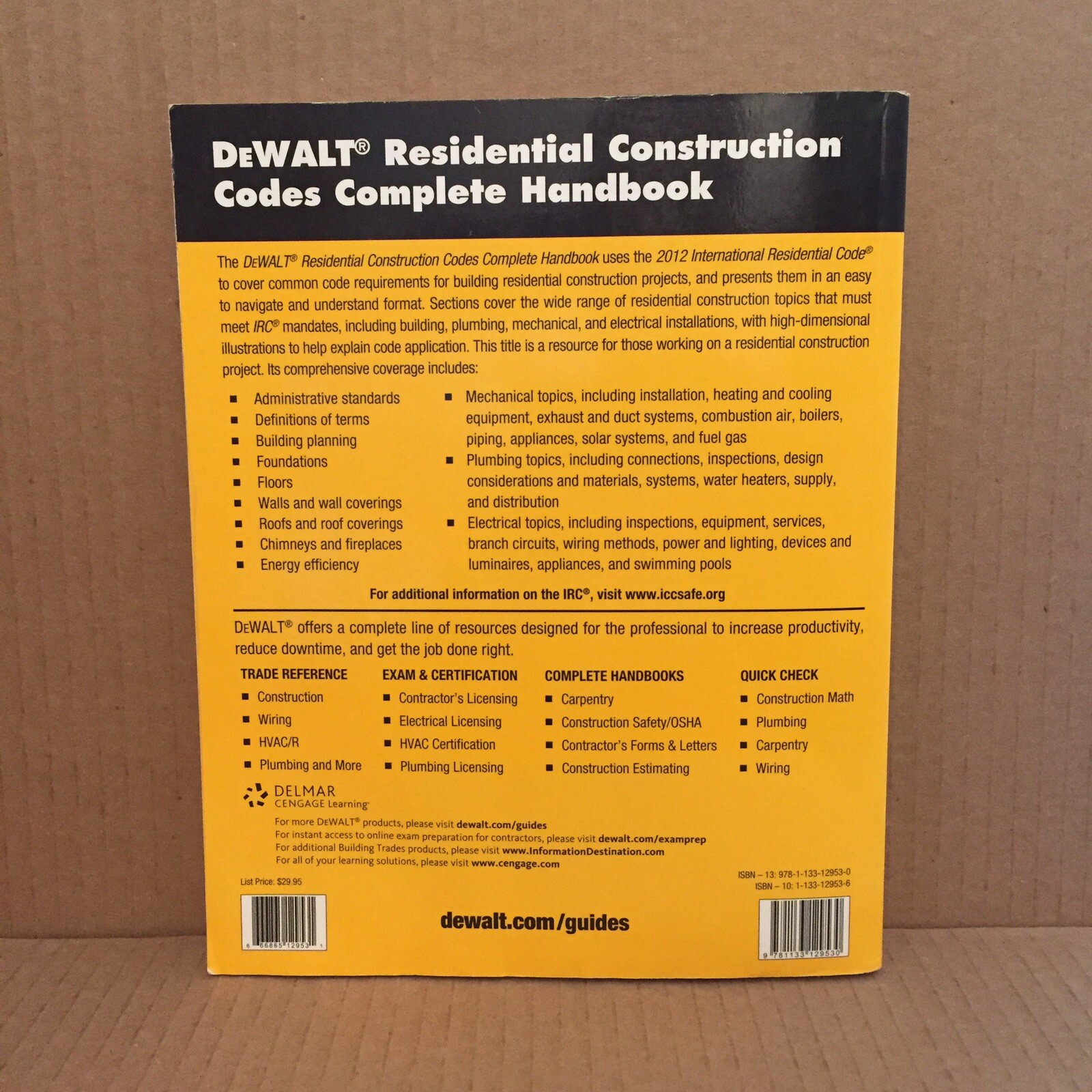 Dewalt Residential Construction Codes Complete Handbook 2013 Delmar TPB Fair+