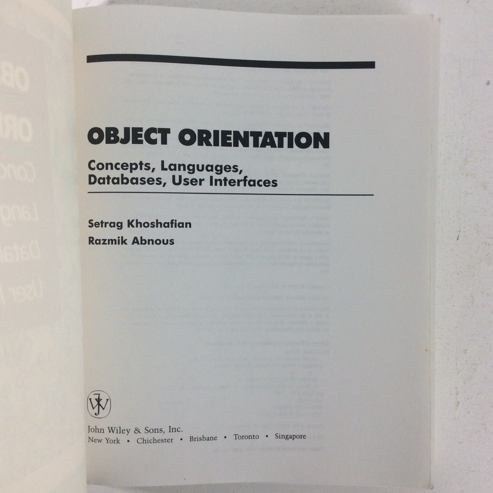 Object Orientation : Concepts, Languages, Databases, User Interfaces – 1990 – PB