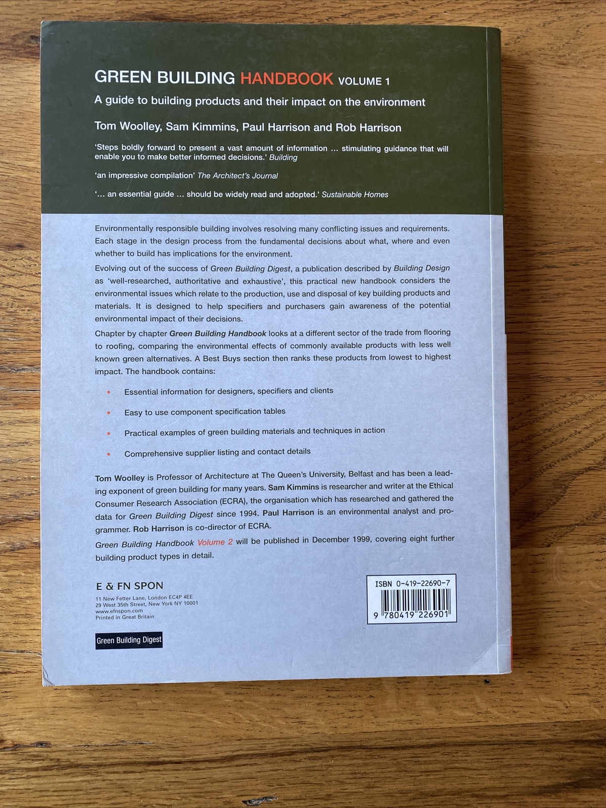 Green Building Handbook: Volume 1 A Guide to Building Products