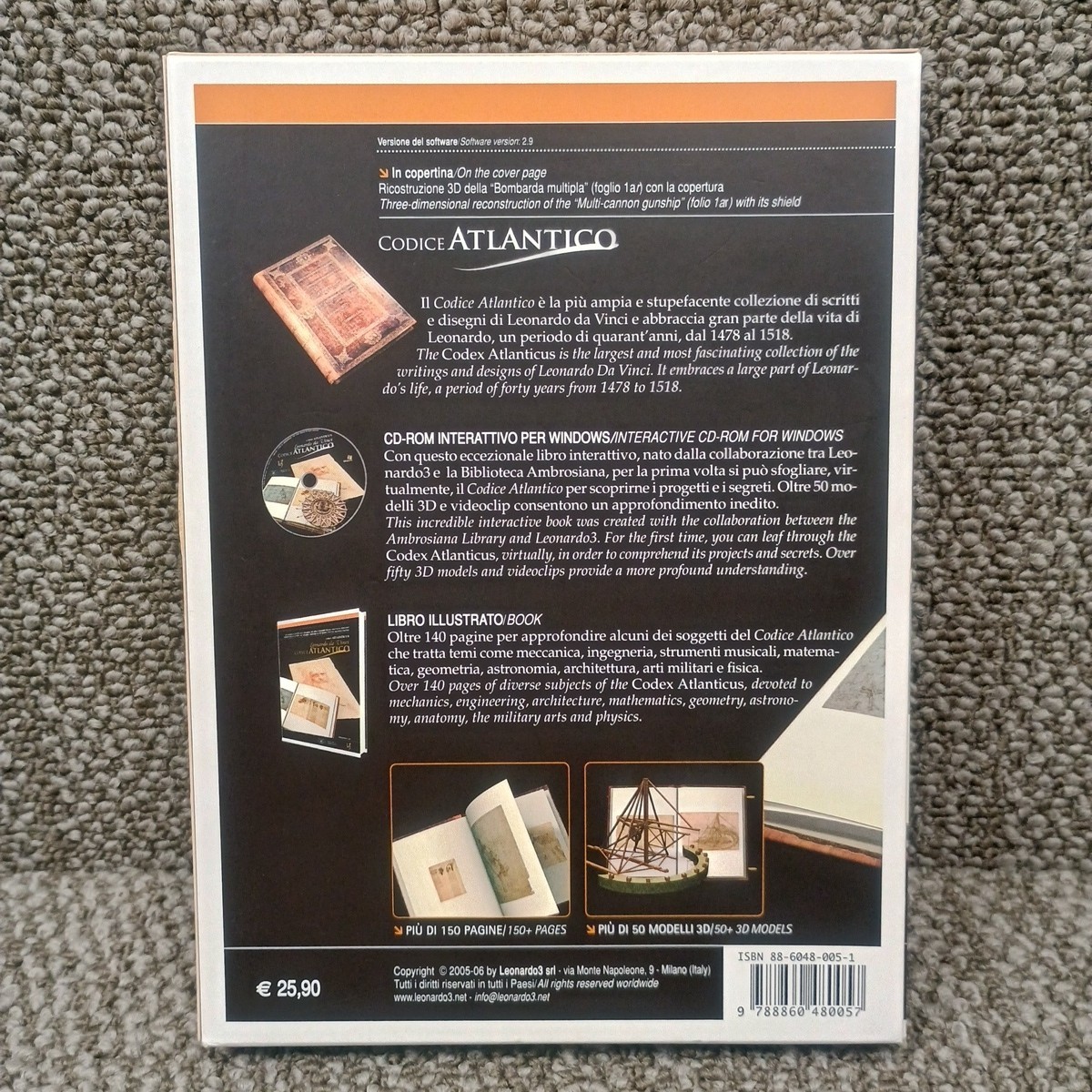 CODEX ATLANTICUS Leonardo da Vinci Book + Interactive DVD ROM 2008 52 3D Models